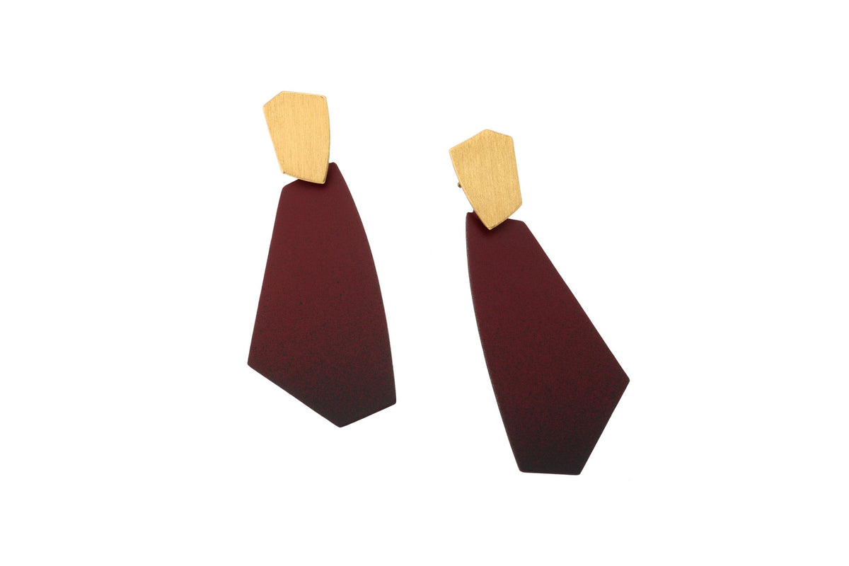 Gold and Red Geometric Earrings