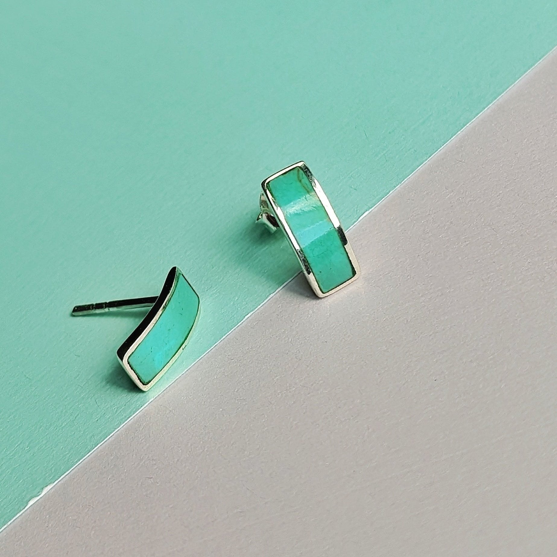 Turquoise Sterling Silver Rectangle Stud Earrings