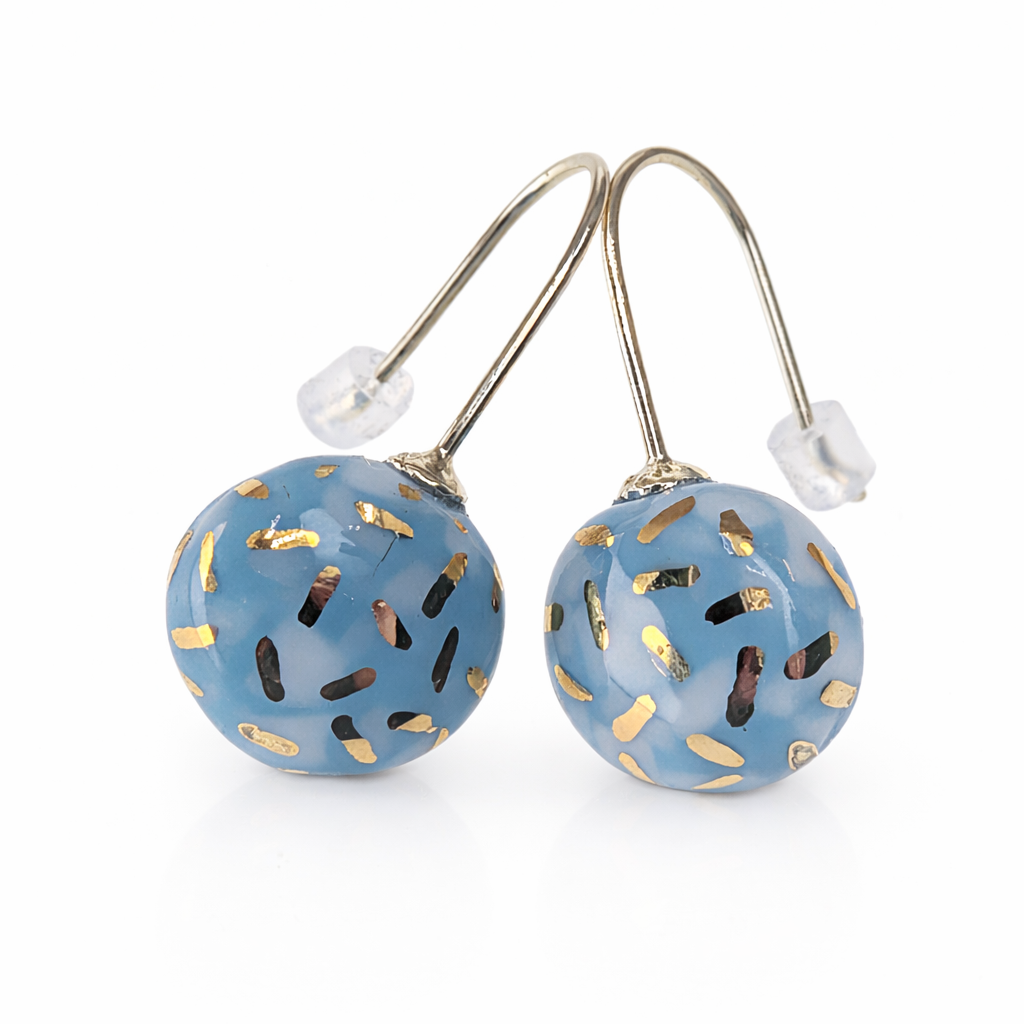 Turquoise Confetti Porcelain Earrings with Subtle 24k Gold Accents