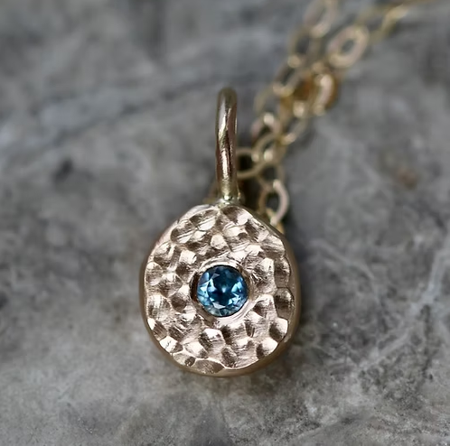 Aquamarine & Recycled Solid 9ct Yellow Gold Pebble Pendant Necklace