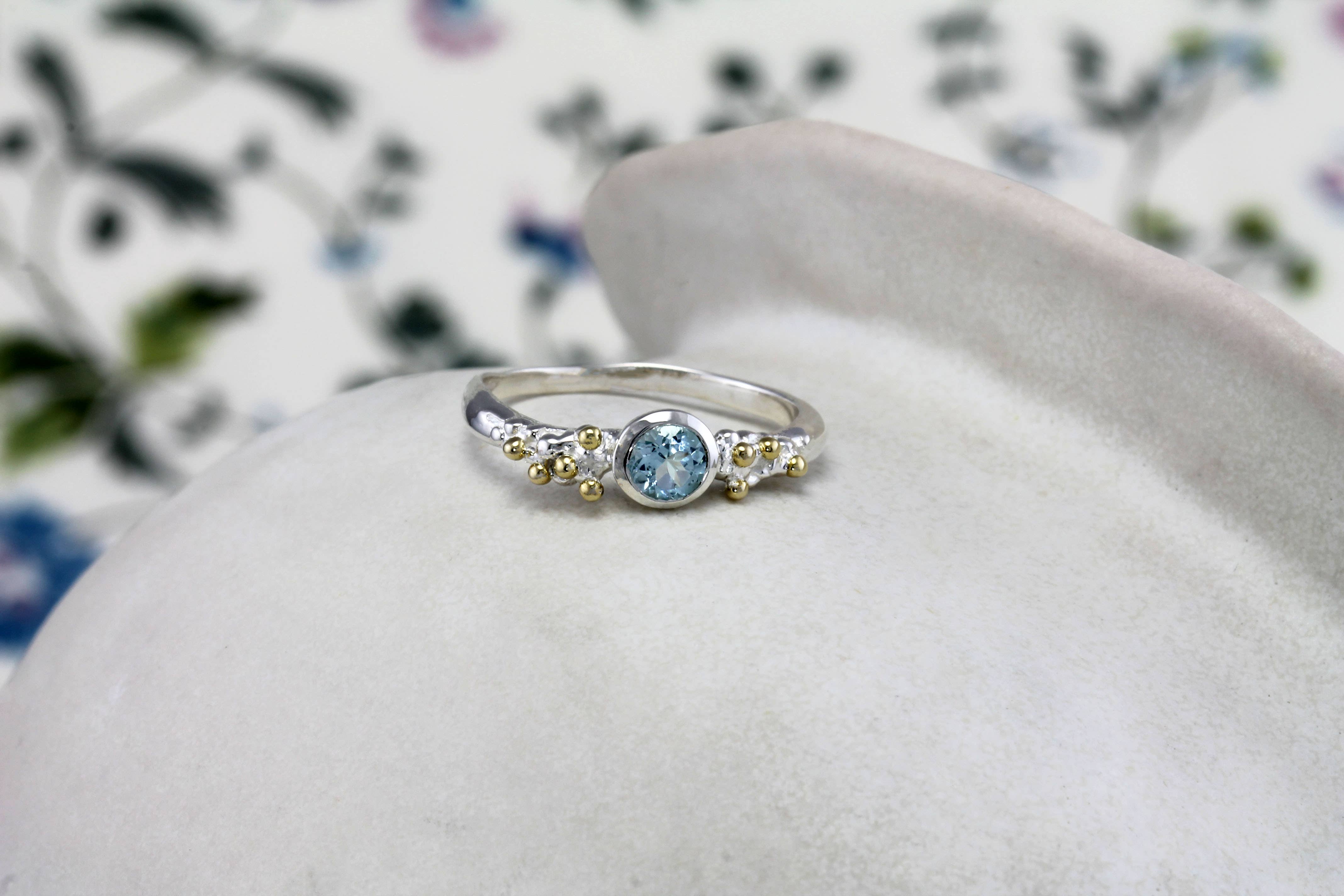 Handmade Dainty Sterling Silver Blue Topaz Ring: P