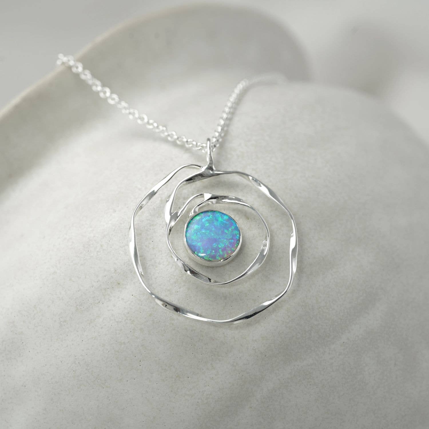 Handmade Sterling Silver Spiral Blue Opalite Pendant