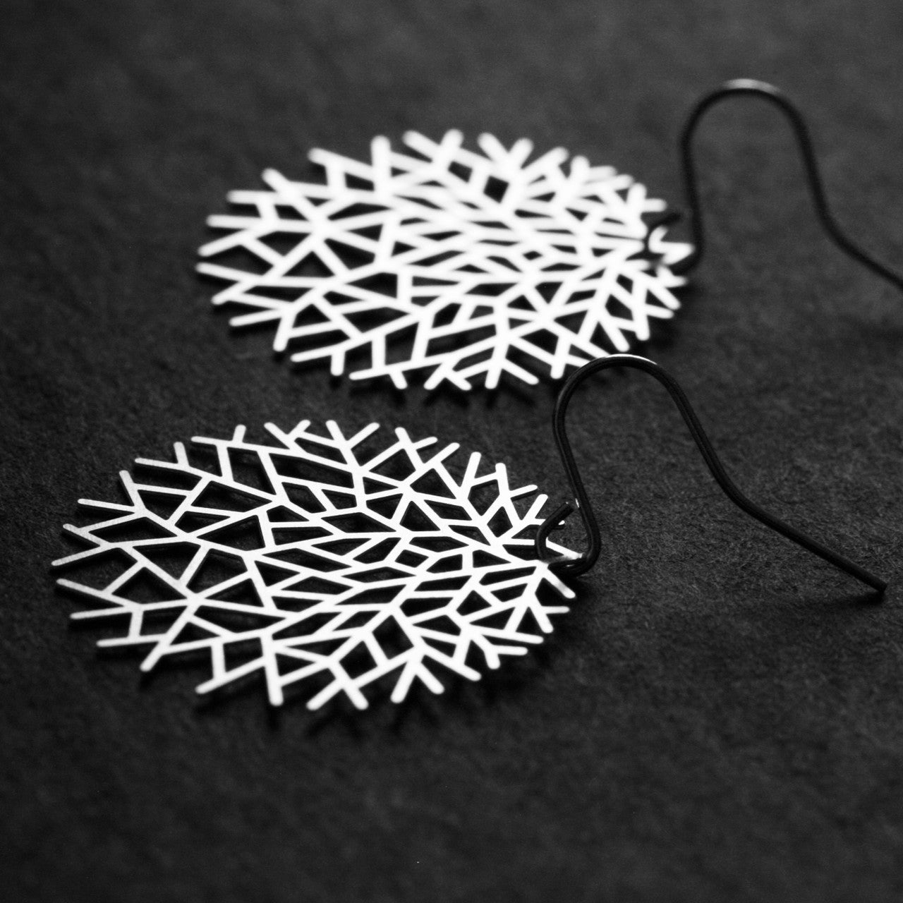 Moorigin jewellery Woods stainless steel earrings, laser cut, delicate, boutique, Edinburgh