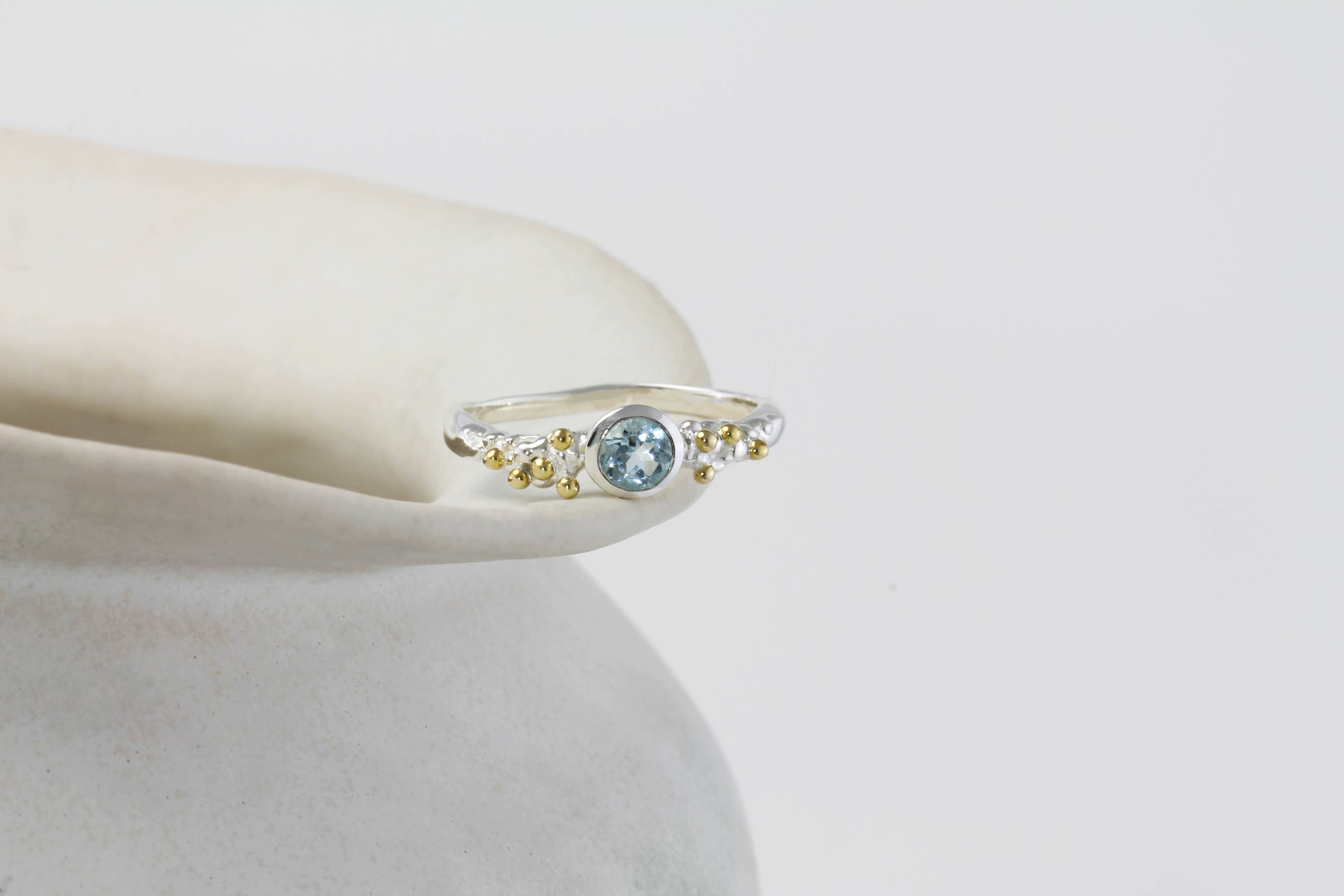 Handmade Dainty Sterling Silver Blue Topaz Ring: O