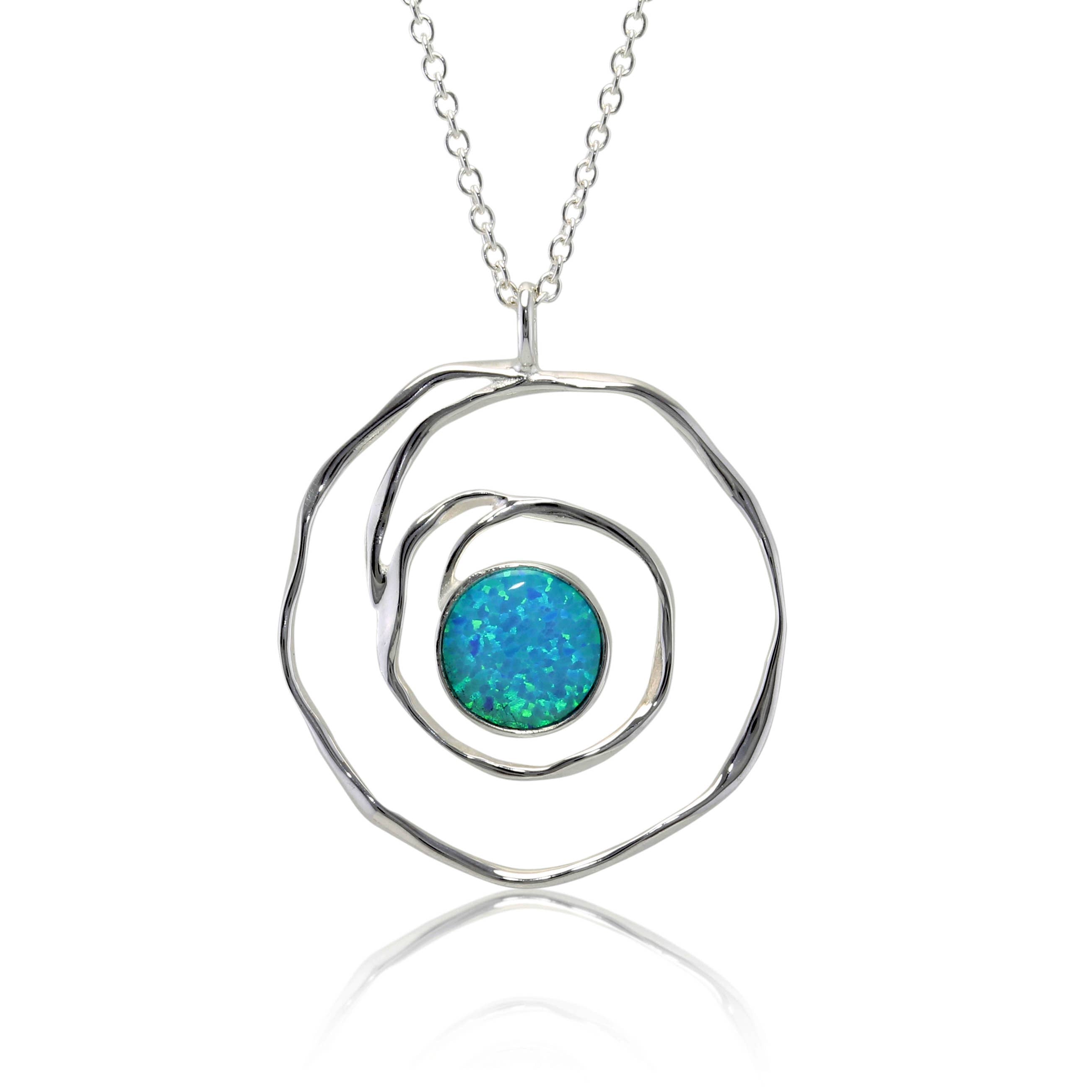 Handmade Sterling Silver Spiral Blue Opalite Pendant