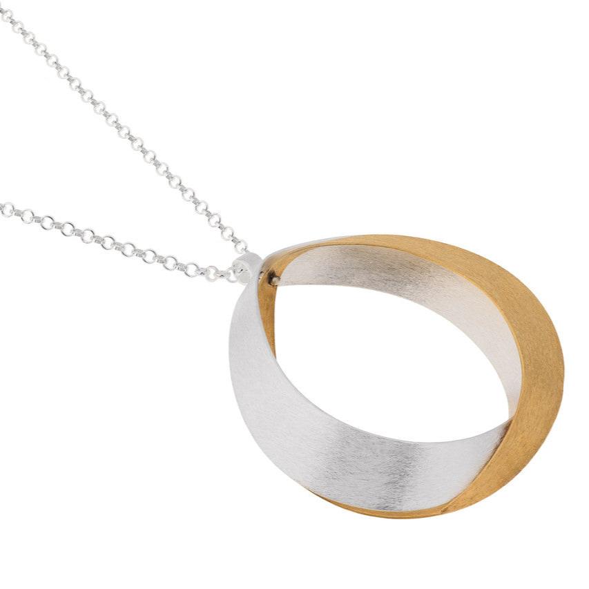 Silver and Gold Mixed Tone Teardrop Long Pendant Necklace