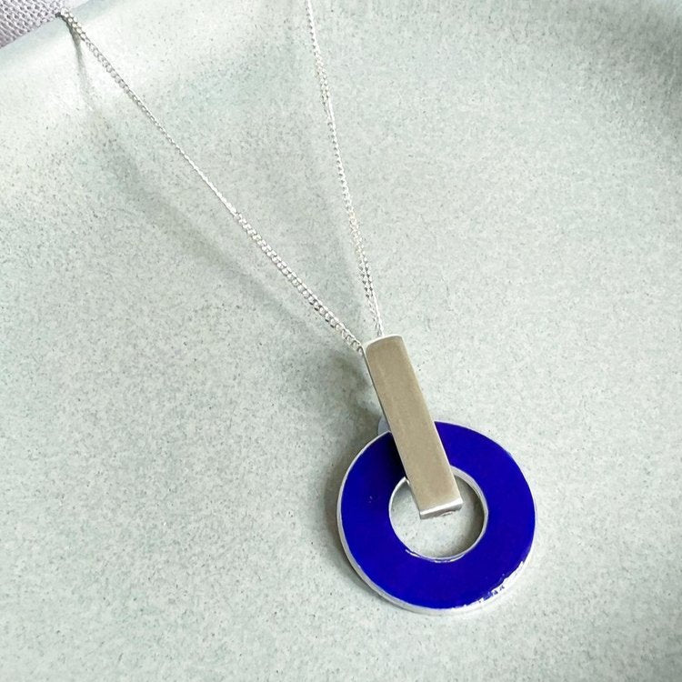 Bar and Enamel Circle Drop Pendant