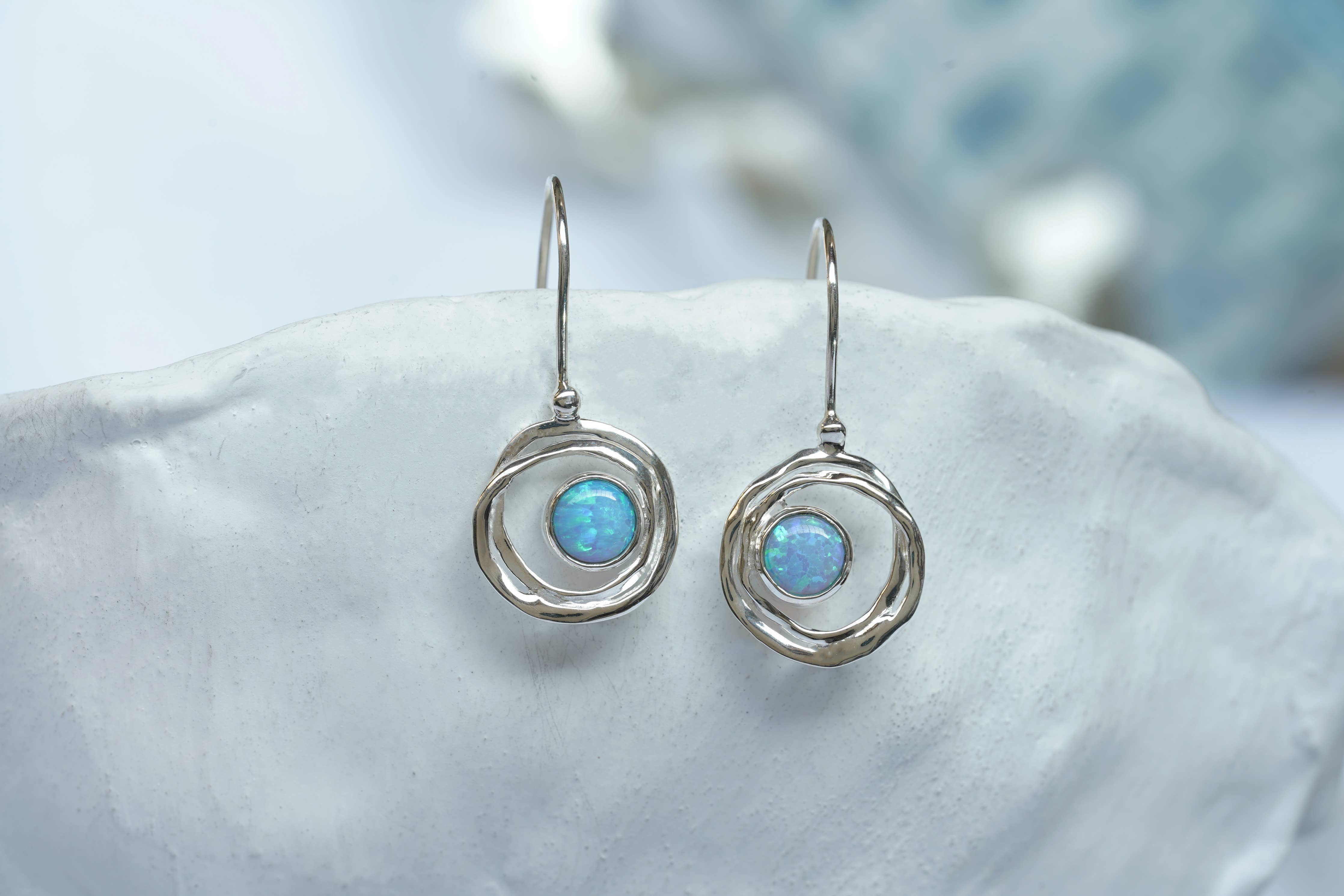 Handmade Silver Blue Opalite Drop Earrings: Sterling Silver