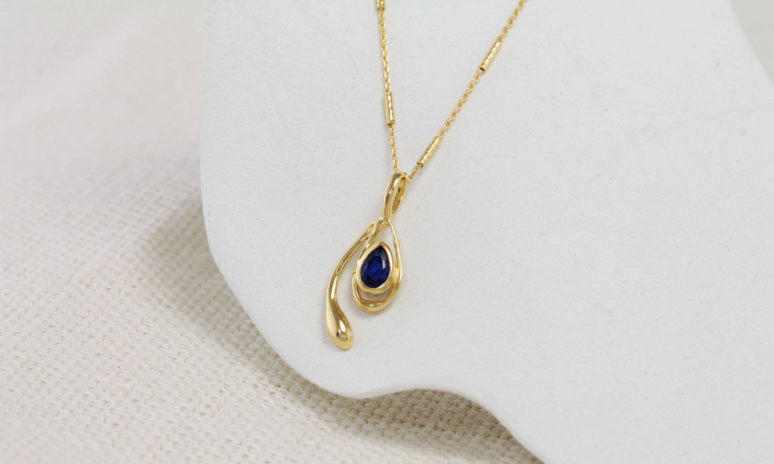 Blue Sapphire Dainty Gold Pendant
