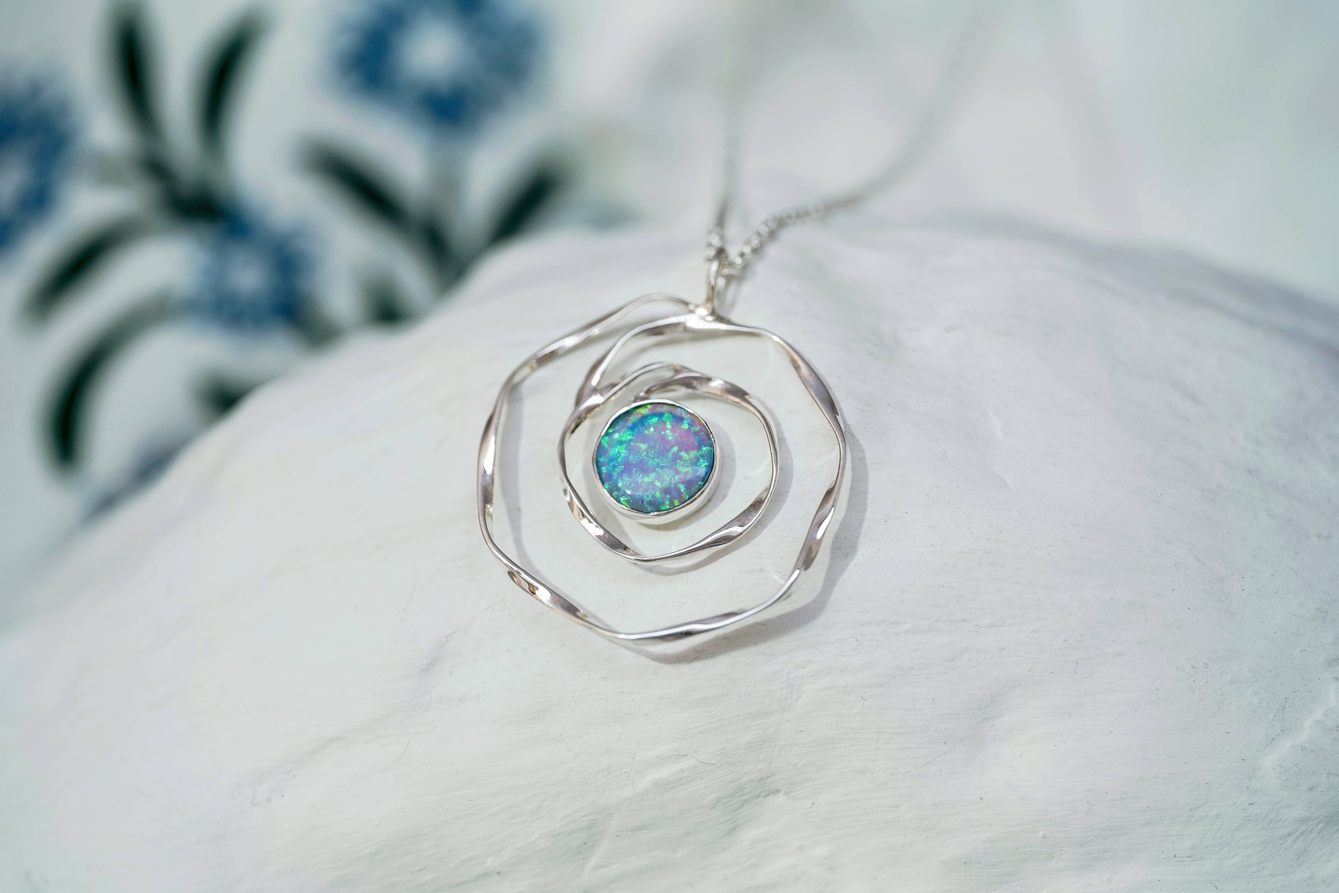 Handmade Sterling Silver Spiral Blue Opalite Pendant