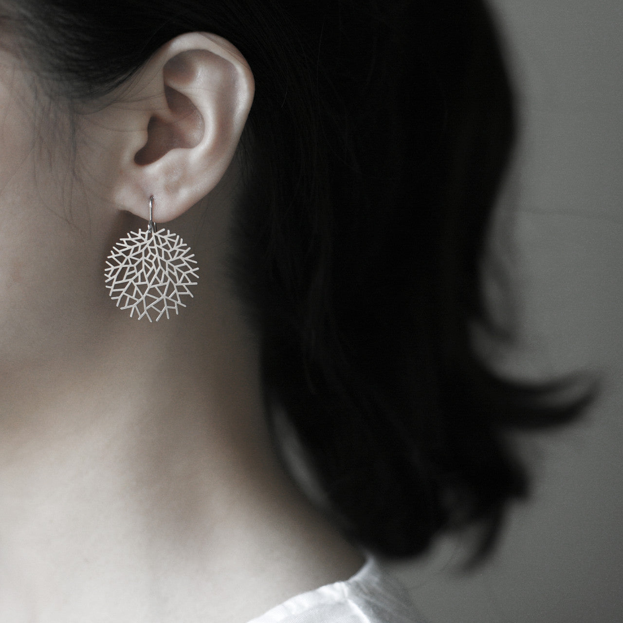 Moorigin jewellery Woods stainless steel earrings, laser cut, delicate, boutique, Edinburgh