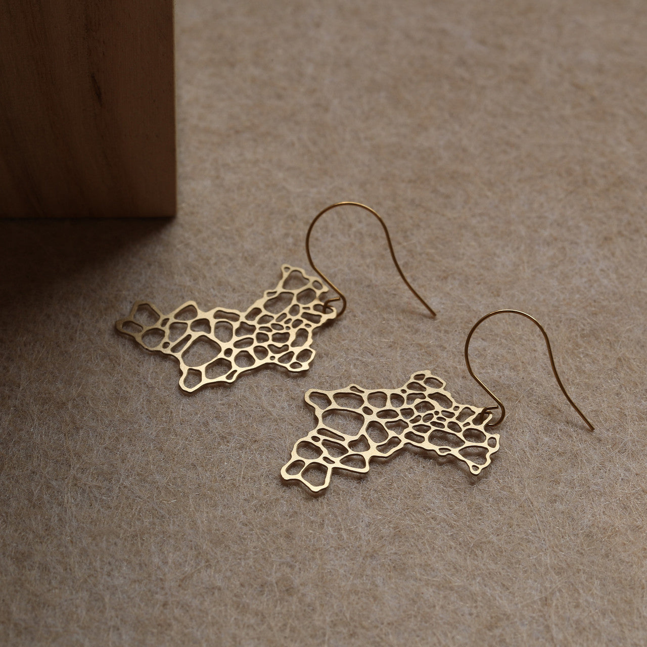 Moorigin_laser_cut_jewellery_lightweight_drop_earrings_gold_plated_stainless_steel_weathered_rock_geometric