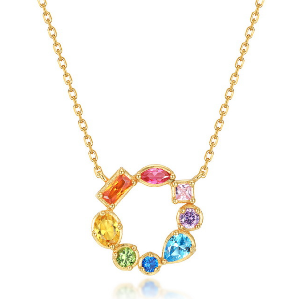 Rainbow Cubic Zirconia Circle Necklace