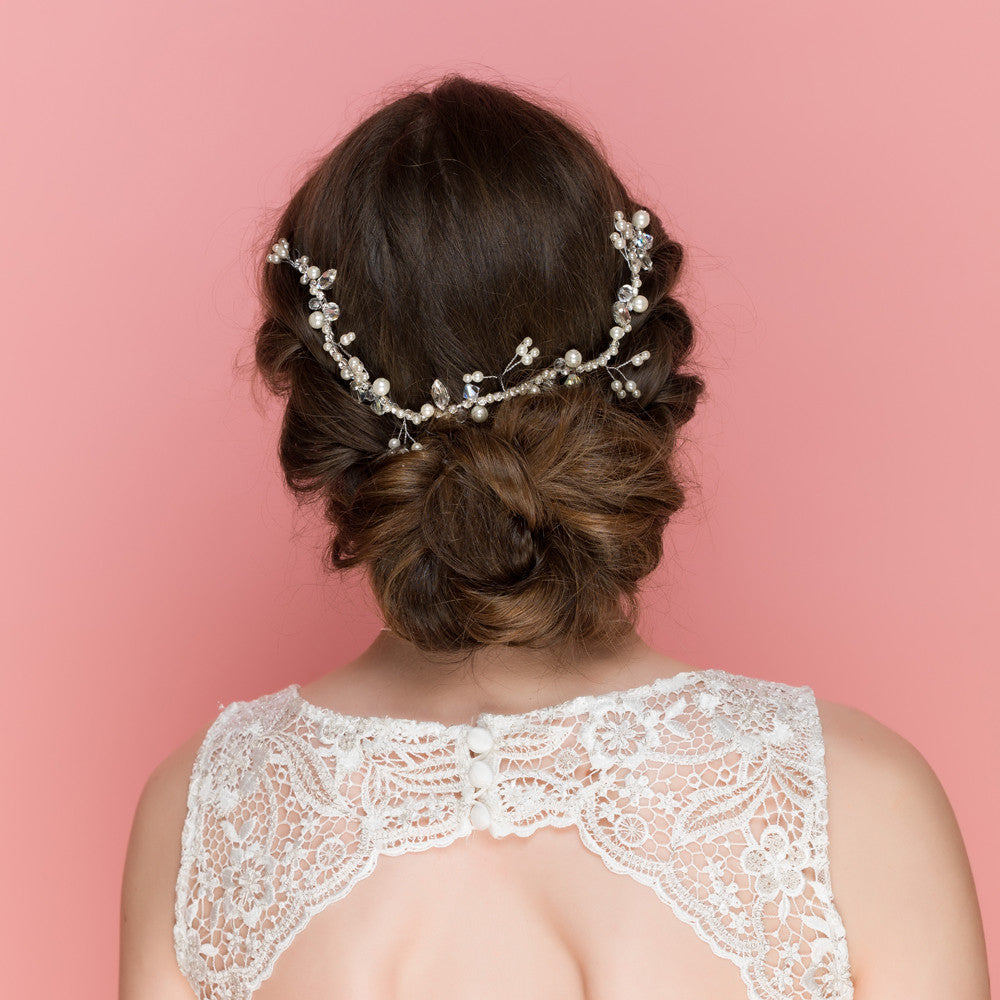 Knowsley Crystal Hair Vine wedding bridal headpiece, back hair chain with pearls