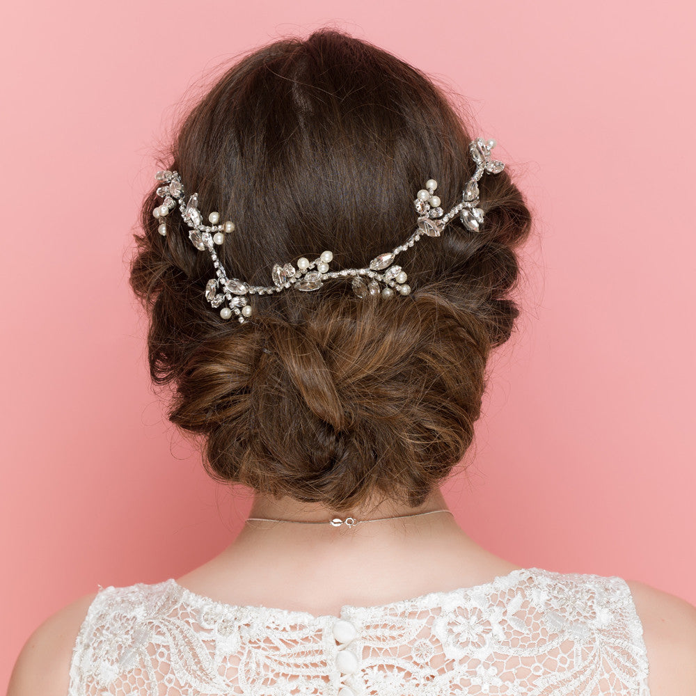 Rufford diamante wedding hair vine with pearls rustic