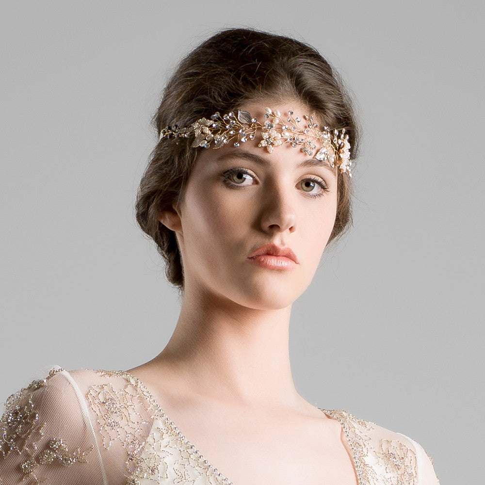 'Genevieve' Golden Bridal Forehead Band
