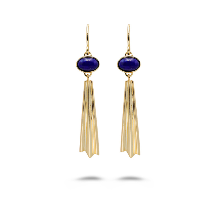 Delicate Gold Vermeil Lapis Tassel Bezel Drop Earrings