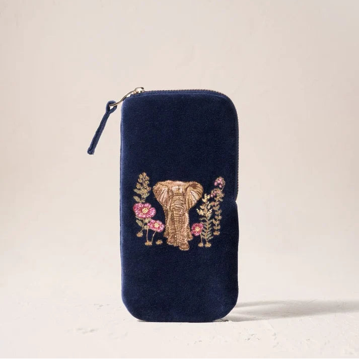 Botanical Elephant Velvet Glasses Case