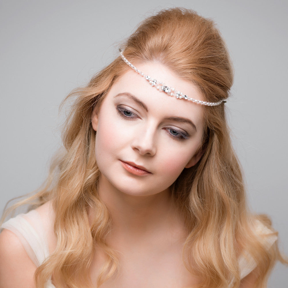 'Brie' Swarovski Crystal and pearls fine boho Forehead Band