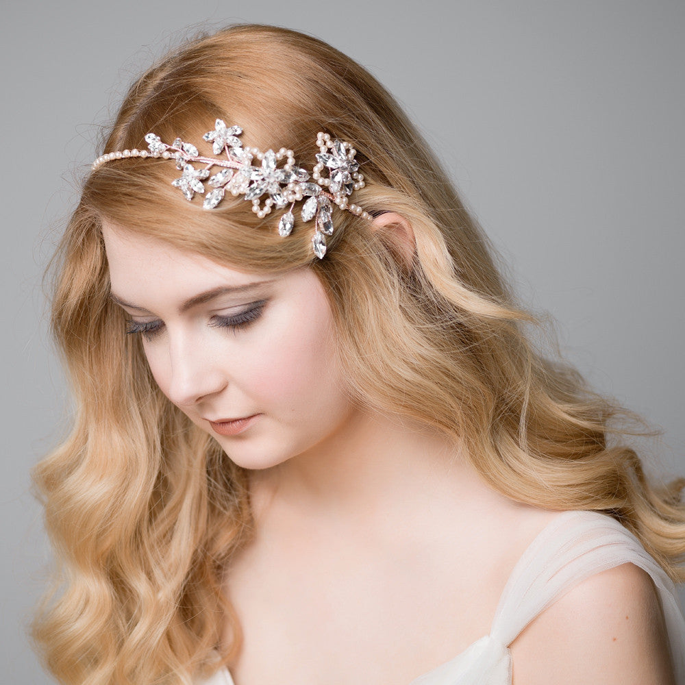 'Brienne' Pink/Blush Pearl and Crystal Hair Band.