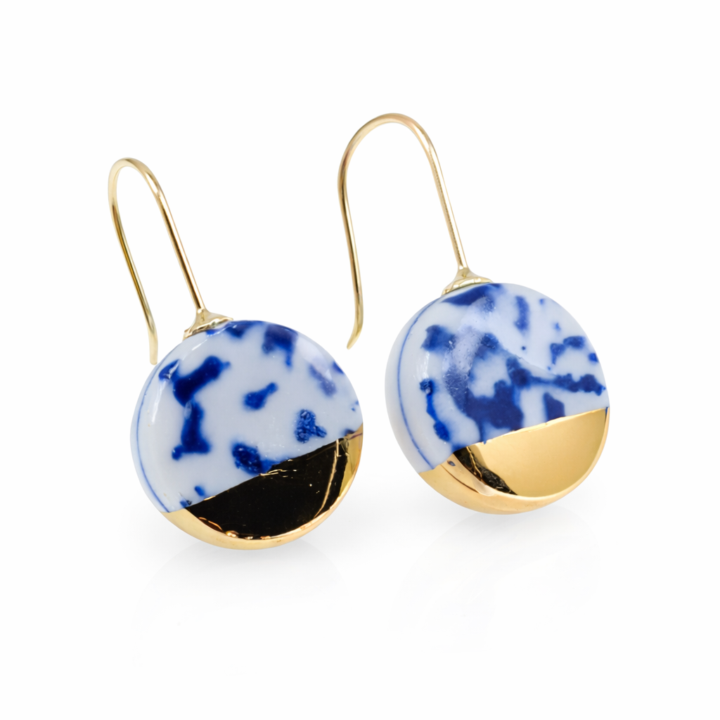 Blue and White Speckled Porcelain Earrings