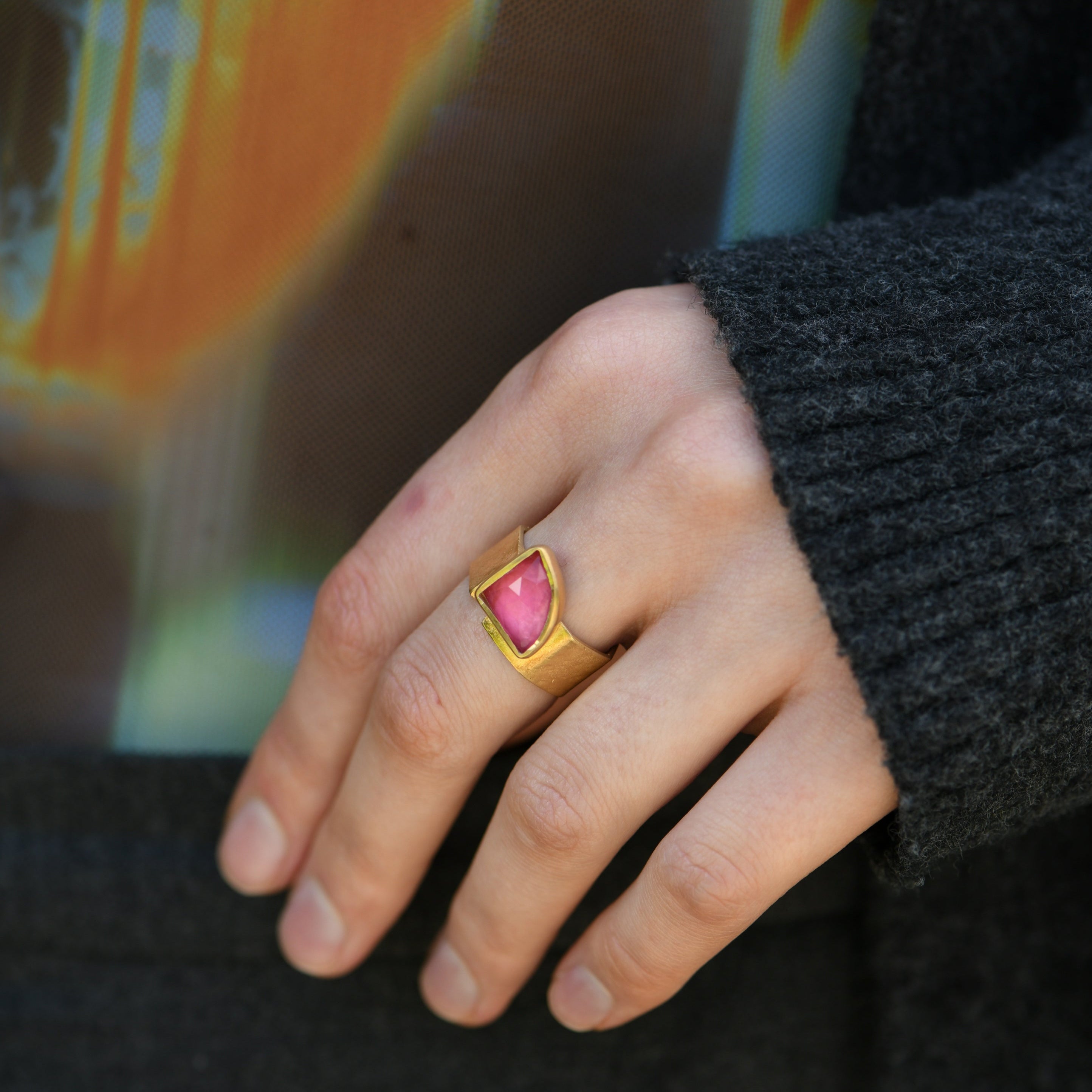 Gold Vermeil Pink Tourmaline Geometric Ring