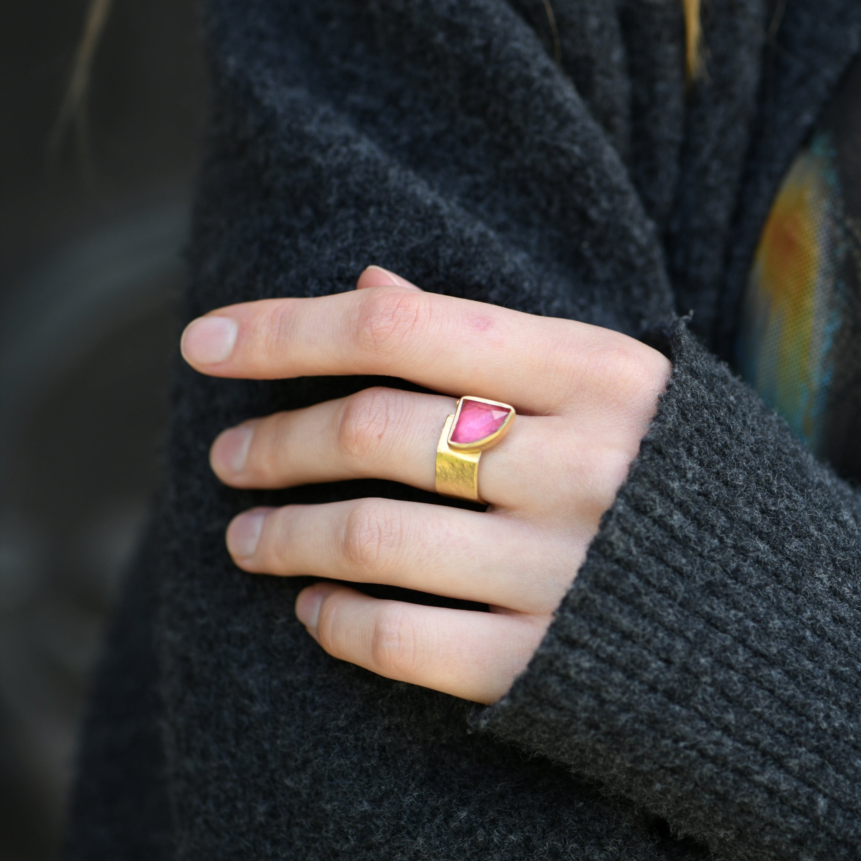 Gold Vermeil Pink Tourmaline Geometric Ring