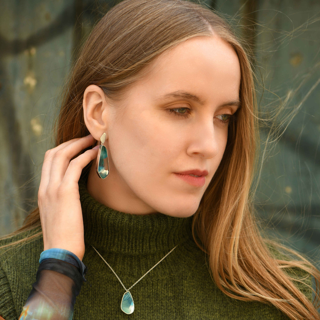 Blue Teal Statement Drop Earrings Eco Resin Jewellery by Holly