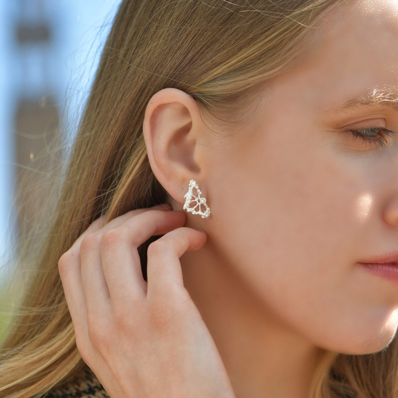 Sterling Silver Cut-Out Lacey Design Studs with Granulated Dots