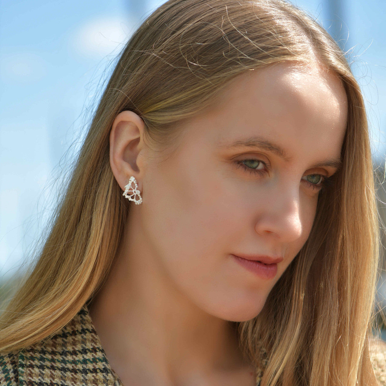 Sterling Silver Cut-Out Lacey Design Studs with Granulated Dots