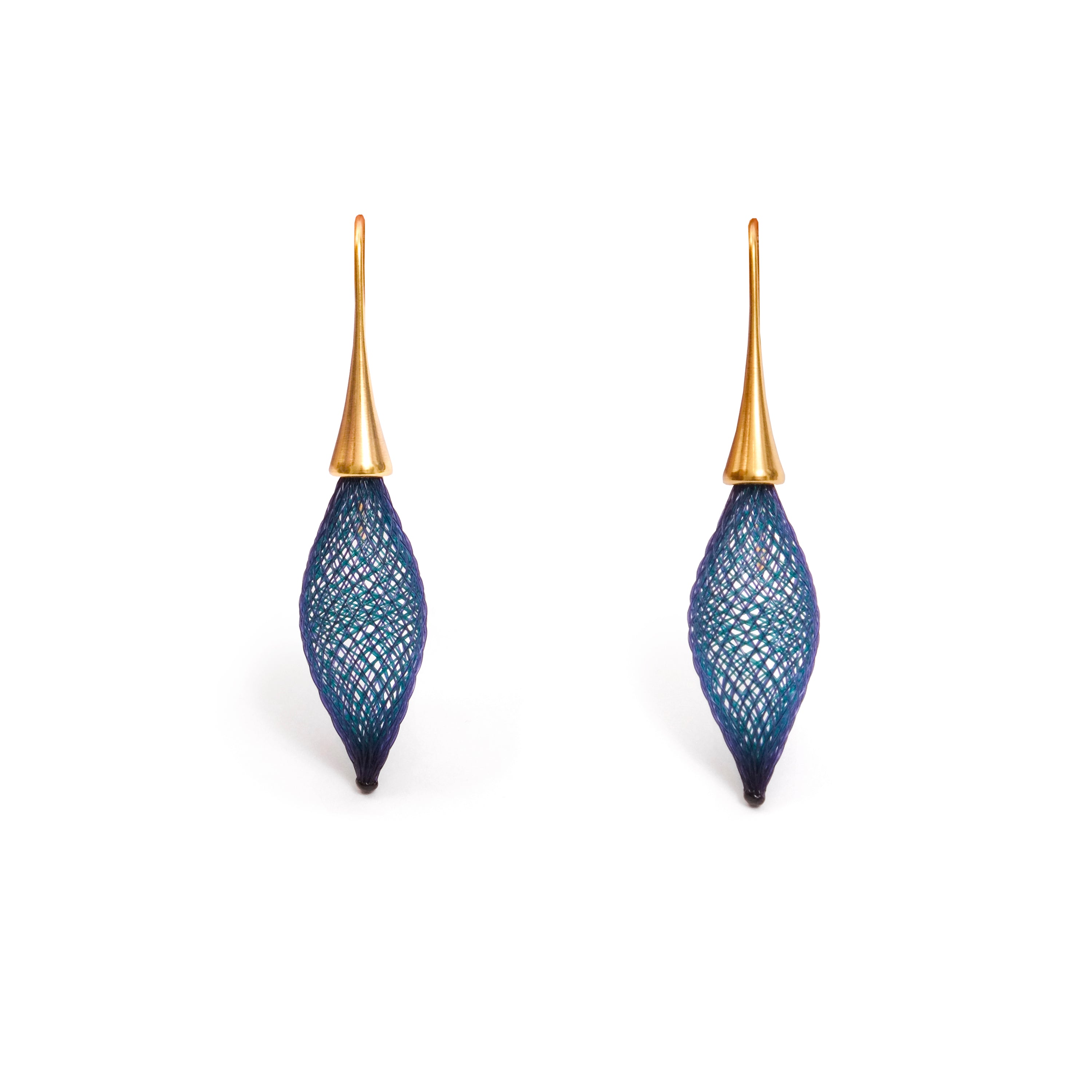 Navy Blue Epineuse Gold Earrings