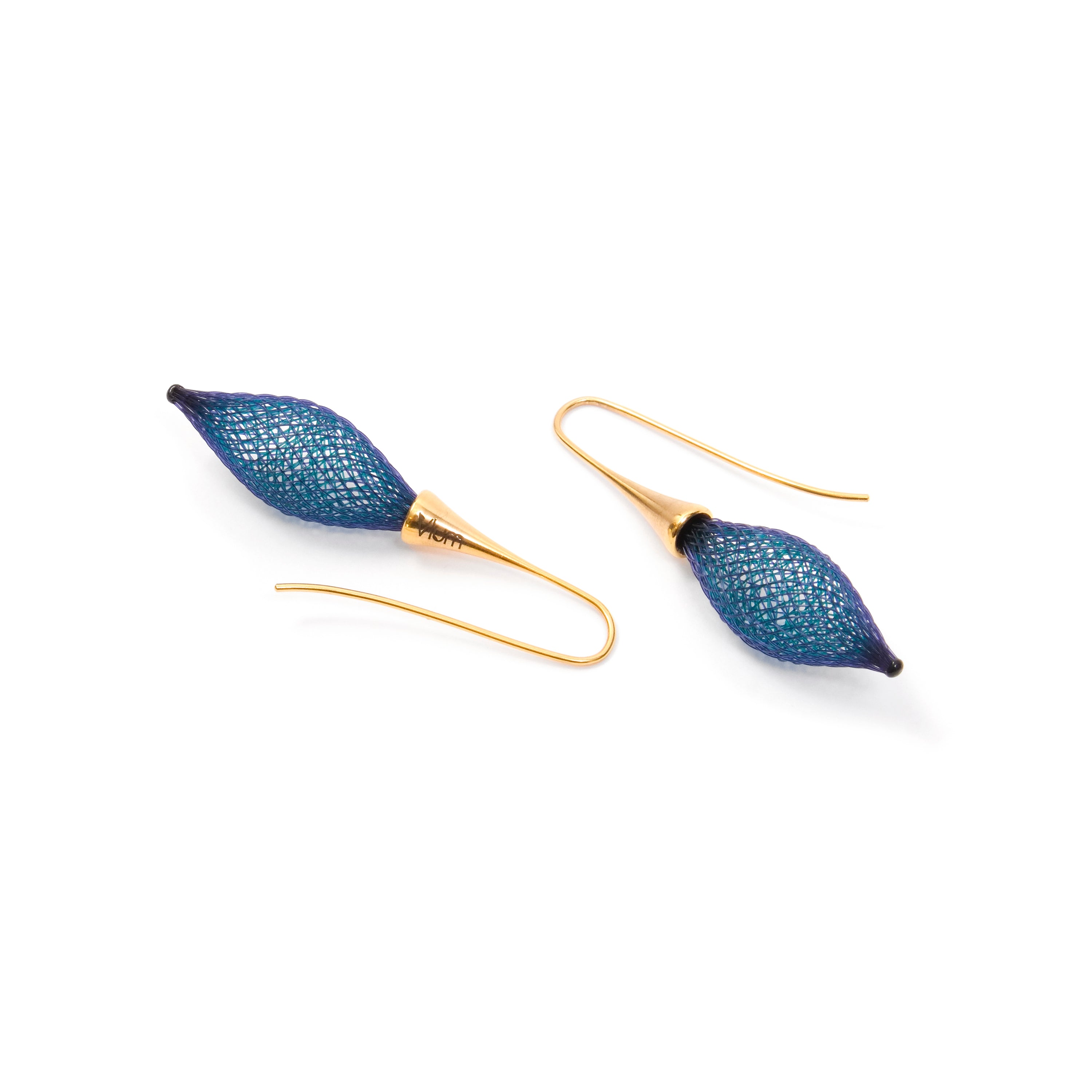 Navy Blue Epineuse Gold Earrings