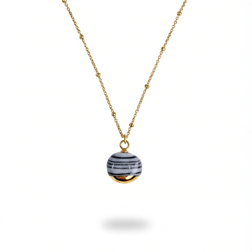 Horizontal Stripes in Black and White Porcelain Necklace