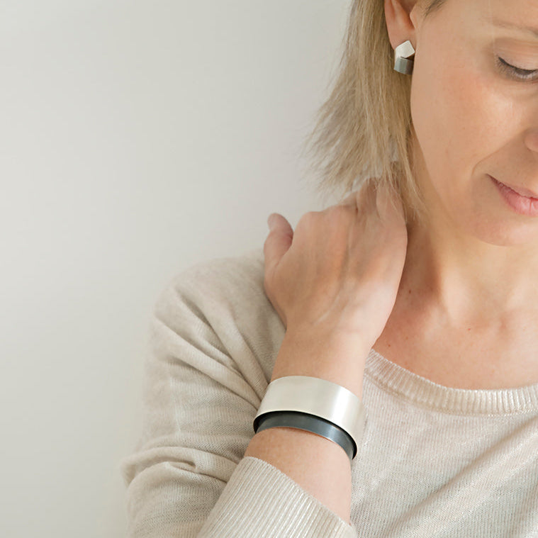 Sterling Silver Oxidised Twist Two Toned Bilbo Stud Earrings