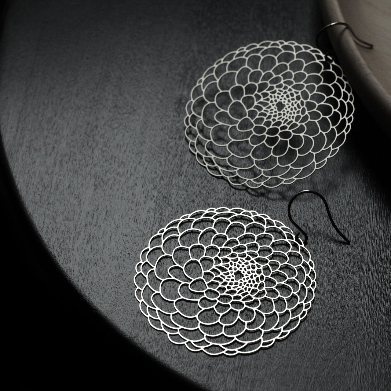 Moorigin Dahila Large flower Drop Earrings Ultra Thin Light Shiny silver