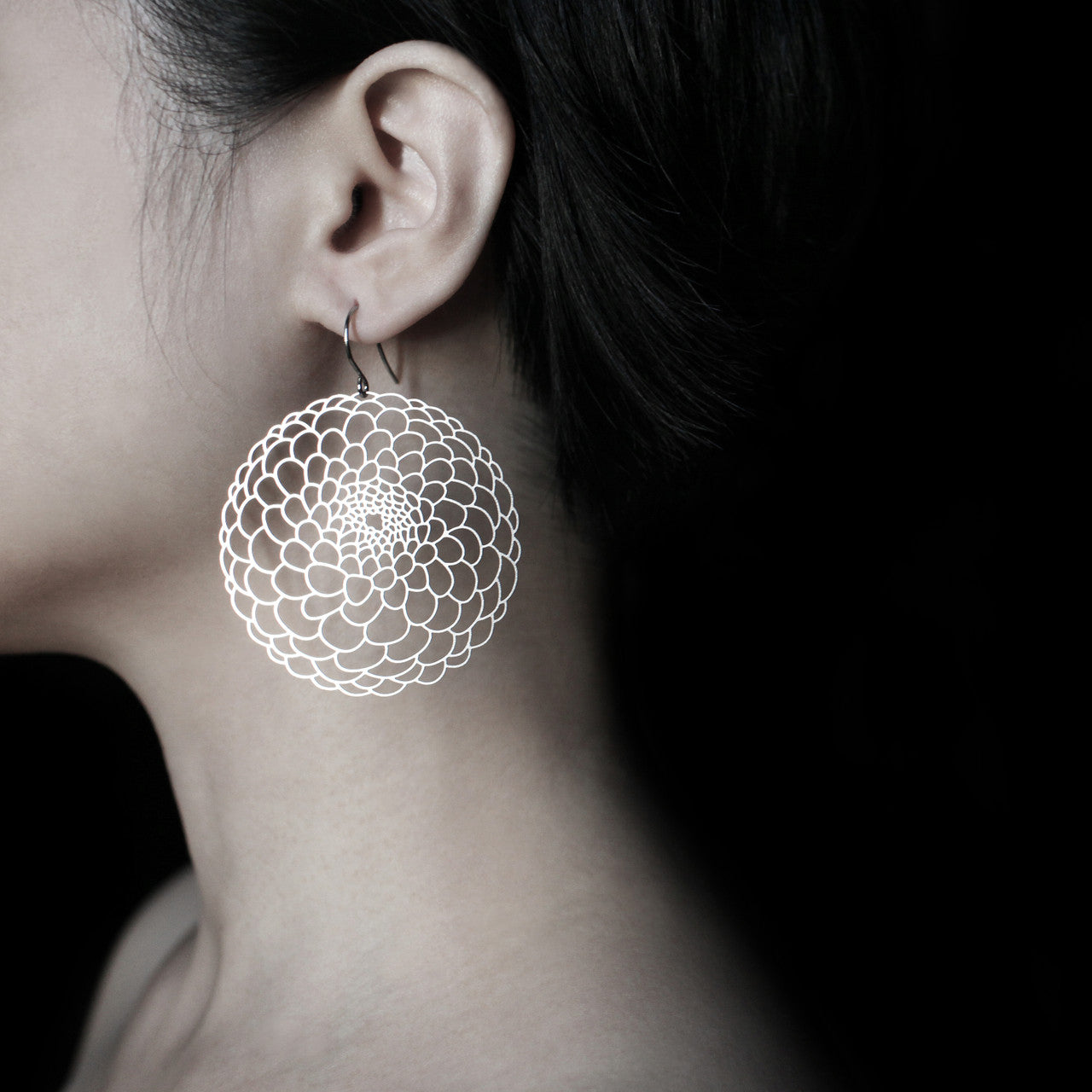 Moorigin Dahila Large flower Drop Earrings Ultra Thin Light Shiny silver