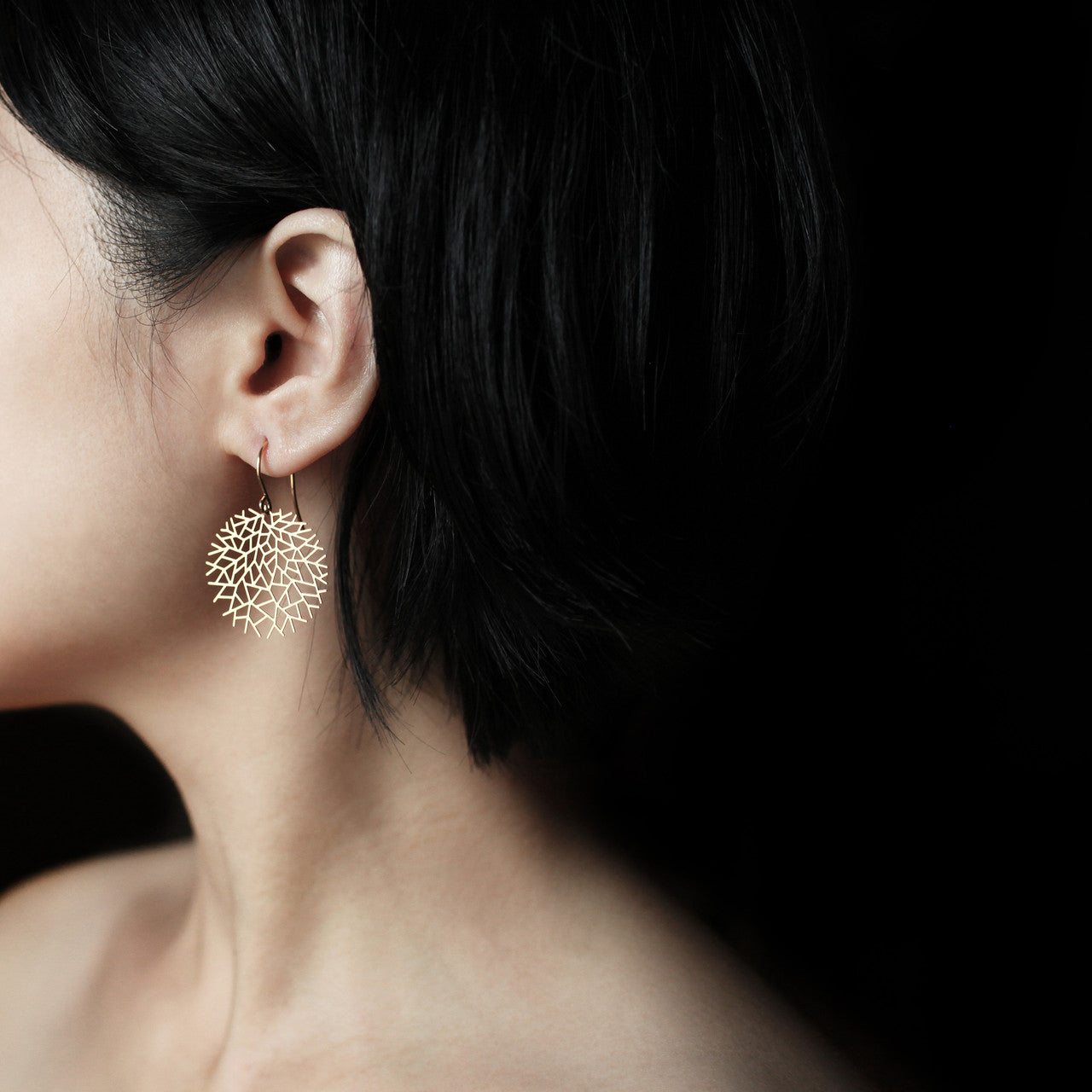 Moorigin jewellery Woods gold earrings, laser cut, delicate, boutique, Edinburgh