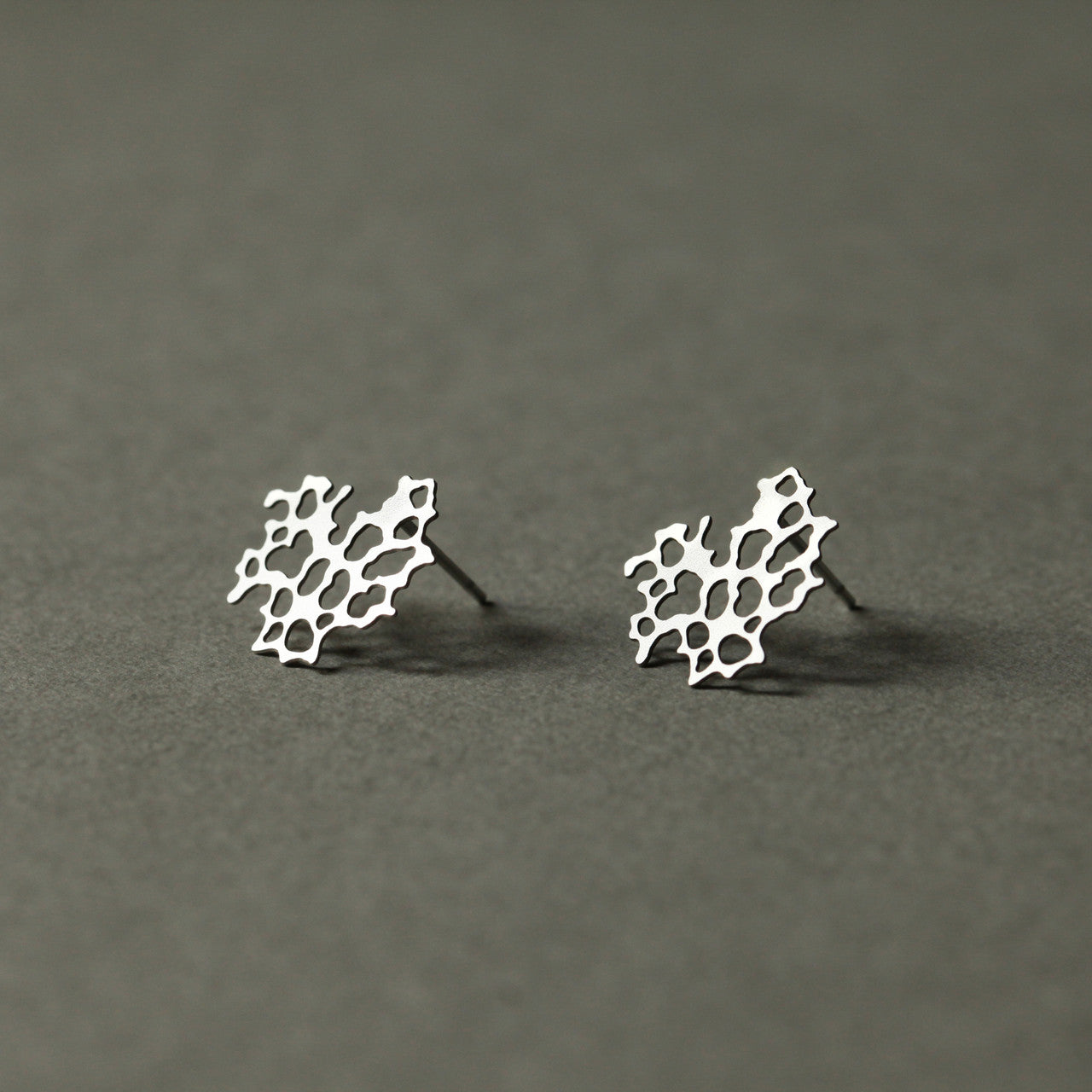 Moorigin jewellery Weathered Rock silver earrings, laser cut, delicate, boutique, Edinburgh