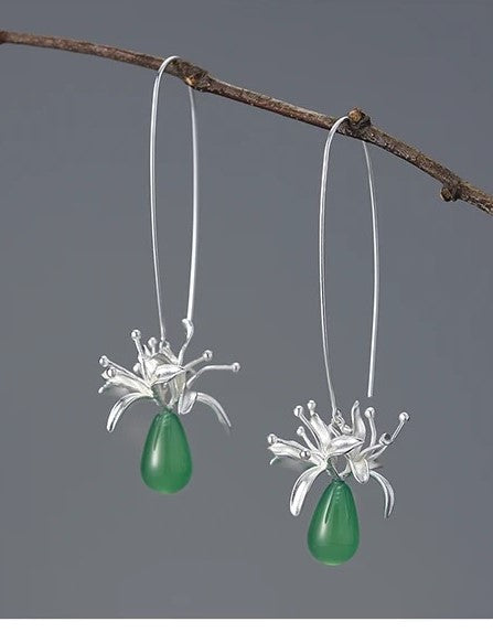 Chalcedony Flower Drop Earrings