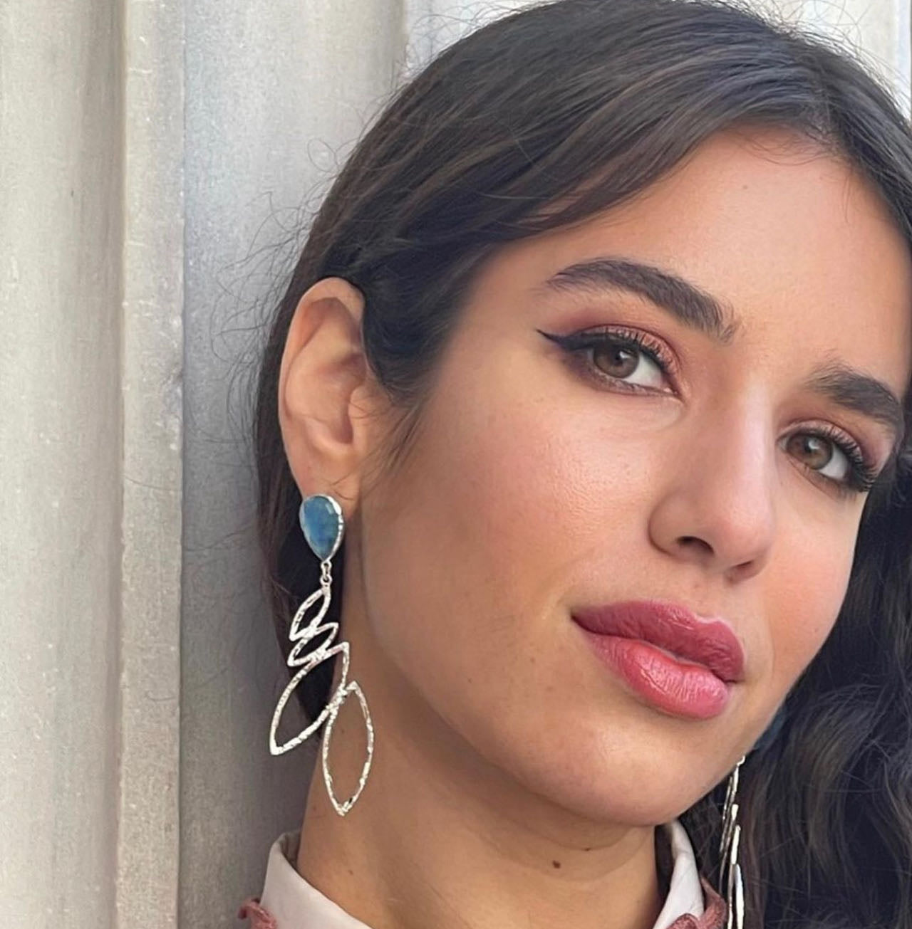 Silver Topaz Leaf Cutout Earrings