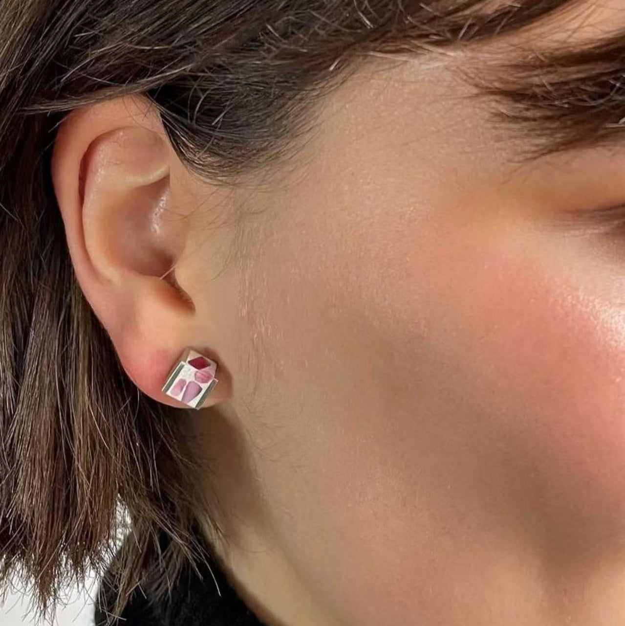 Pink Terrazzo Cube Studs