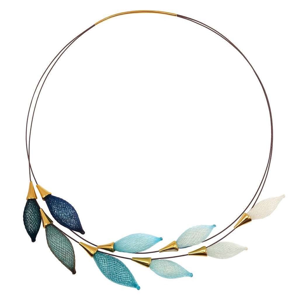 Blue & Teal Epineux Gradient Leaves Pods Choker Necklace