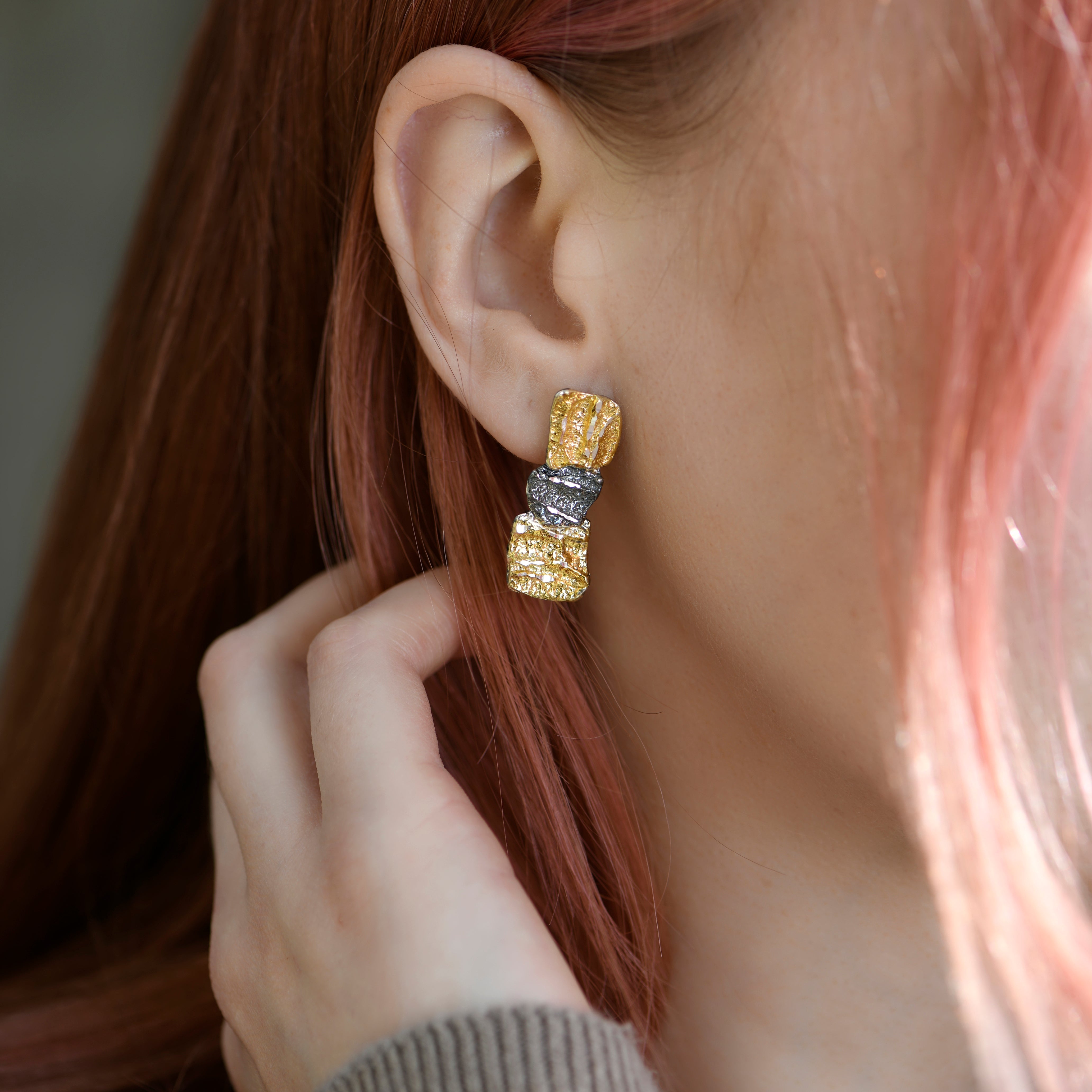 Mixed Metal Textured Earrings