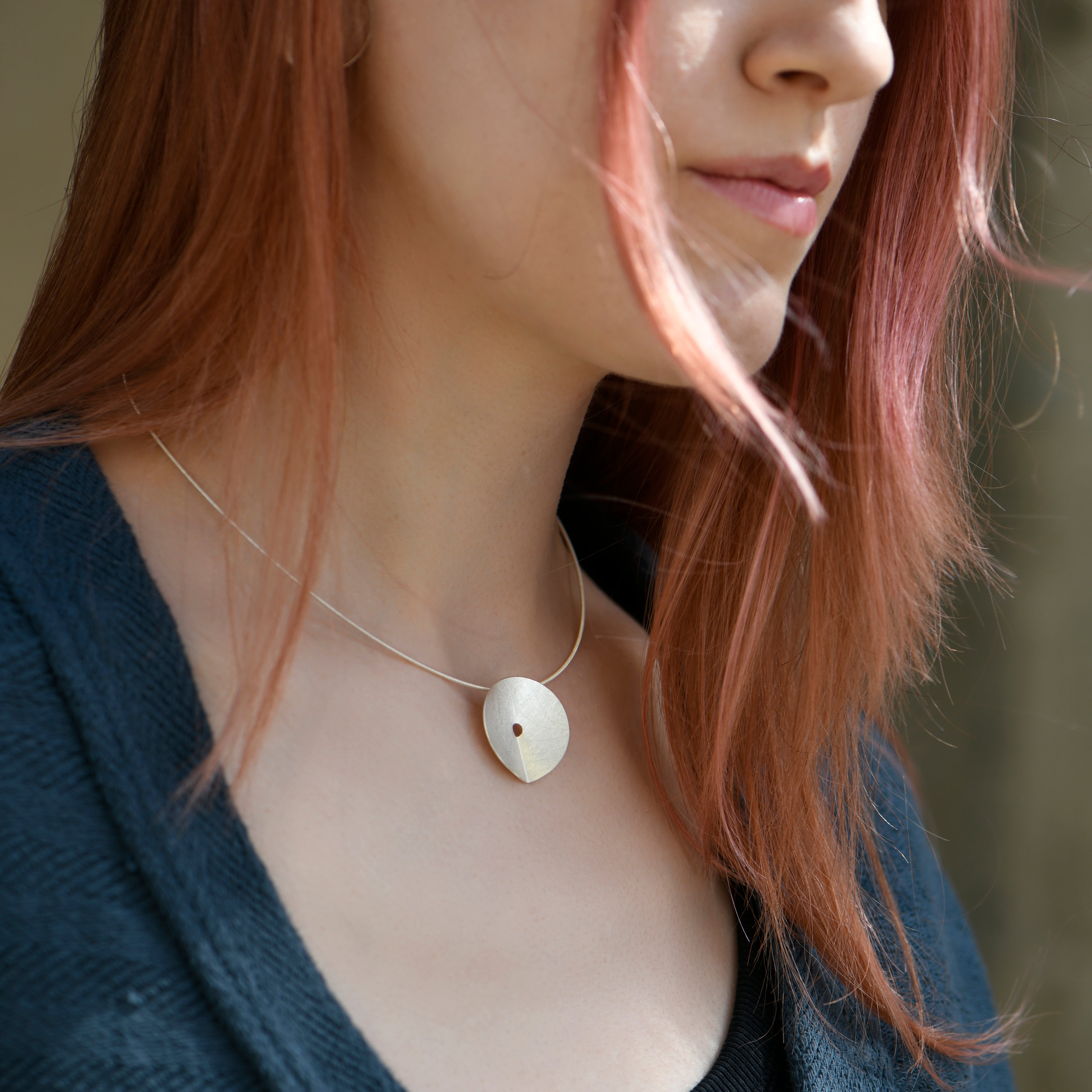Silver Folded Teardrop Necklace and Earrings Set