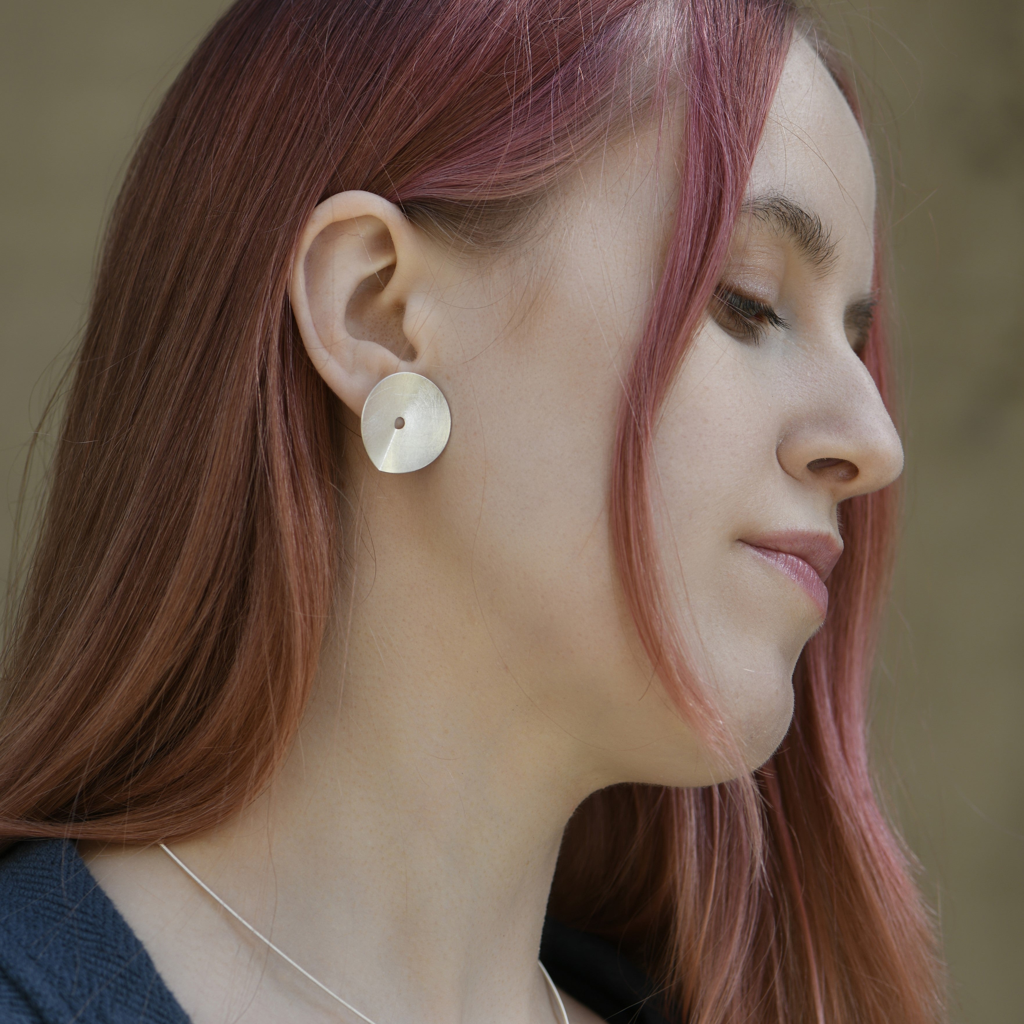Silver Folded Teardrop Necklace and Earrings Set