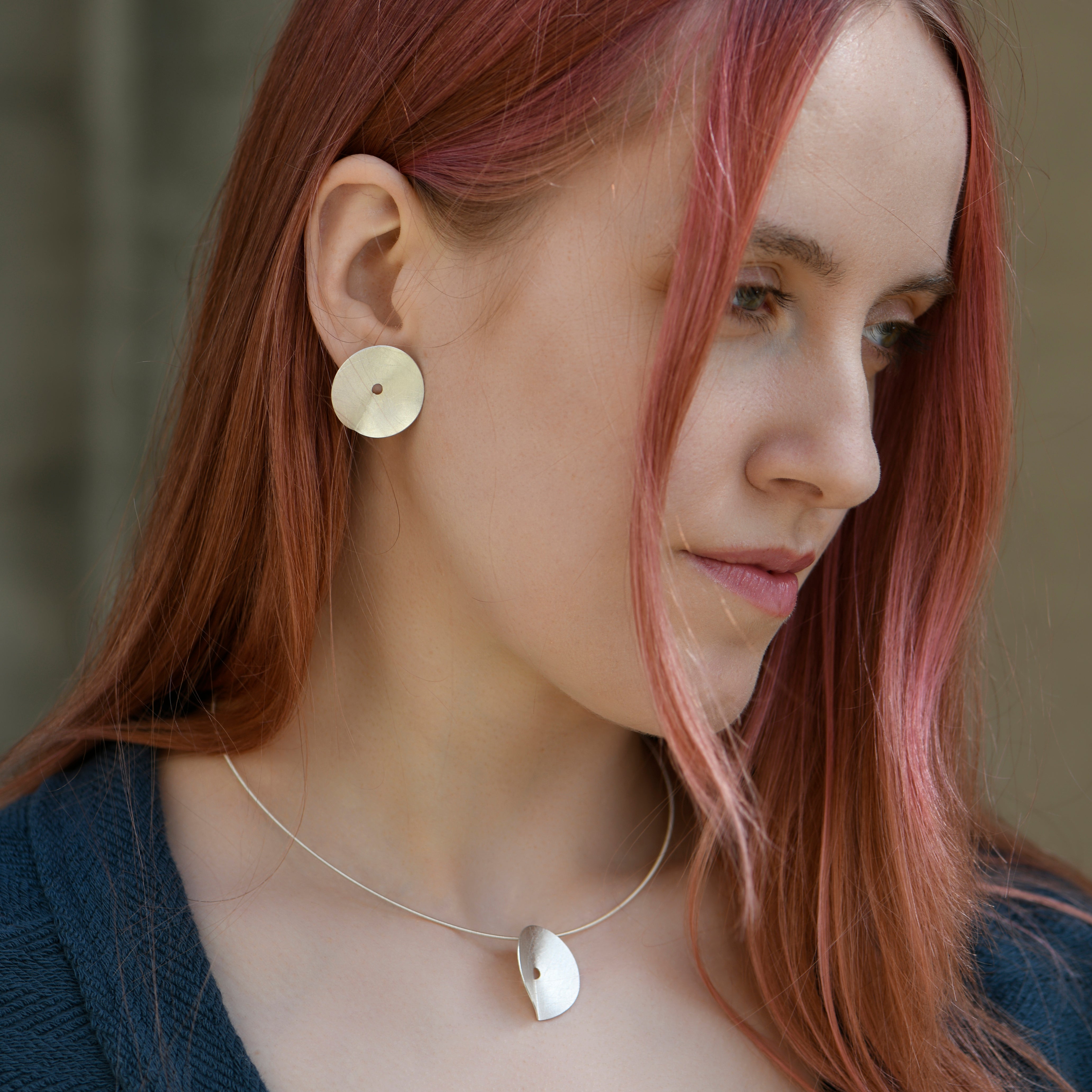 Silver Folded Teardrop Necklace and Earrings Set