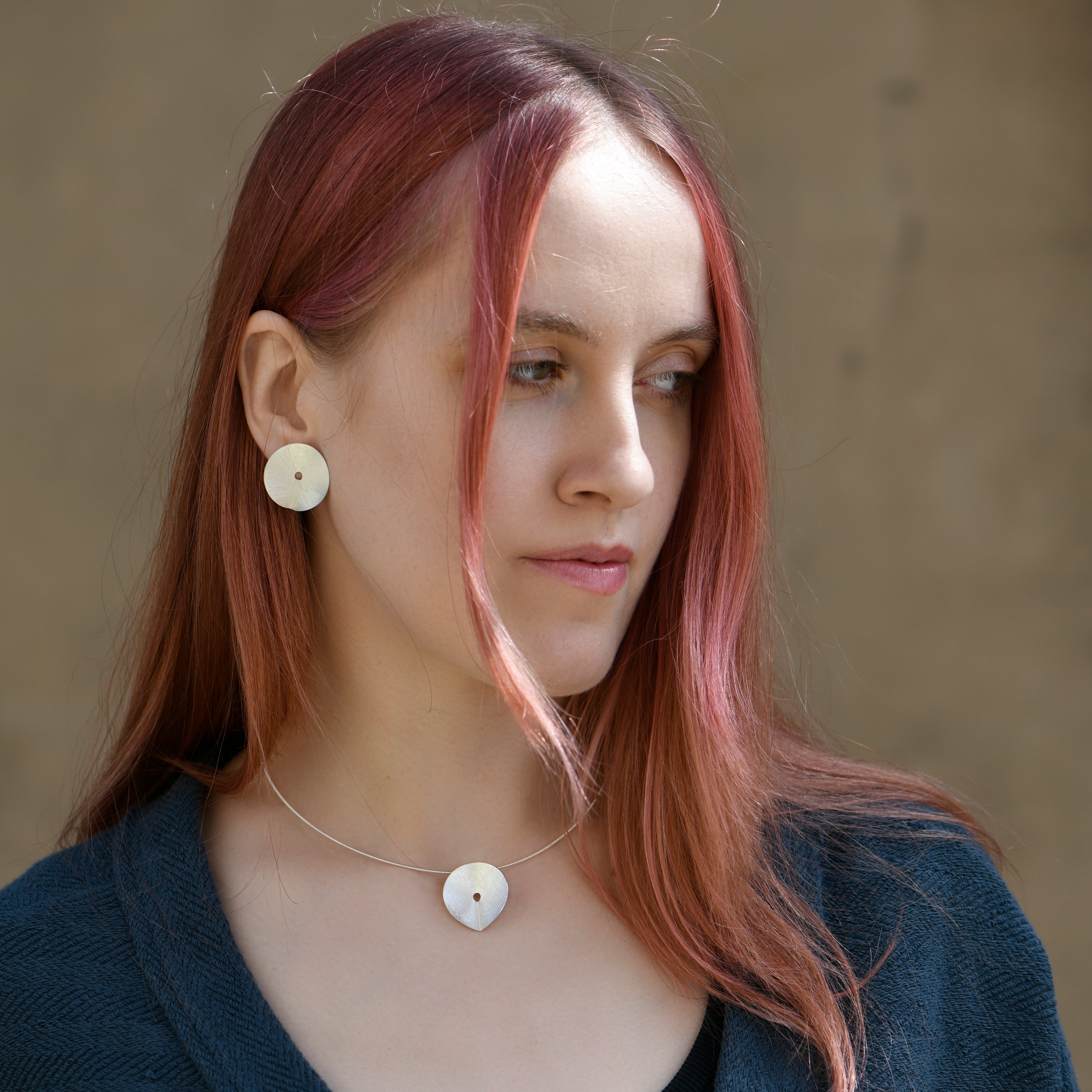 Silver Folded Teardrop Necklace and Earrings Set