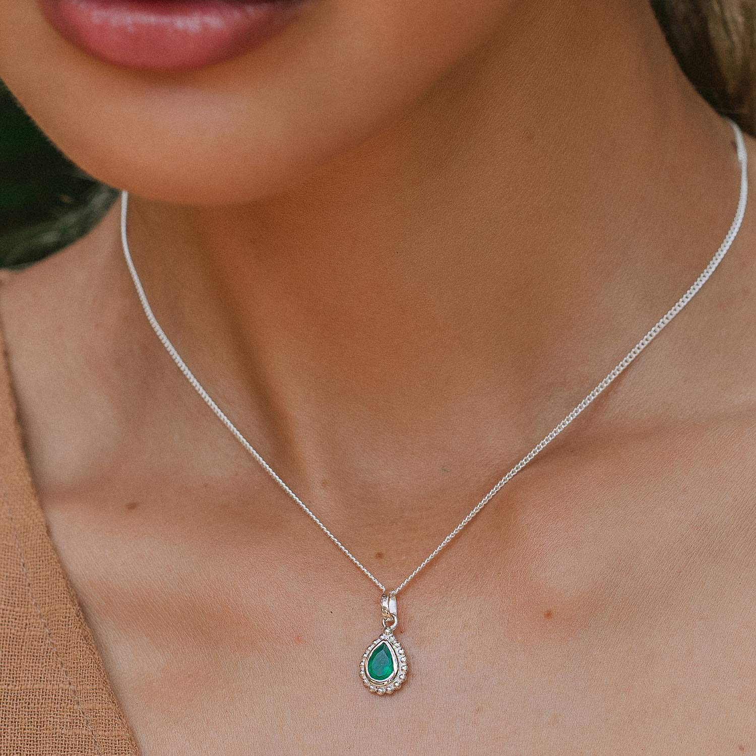 May Birthstone Necklace - Green Onyx