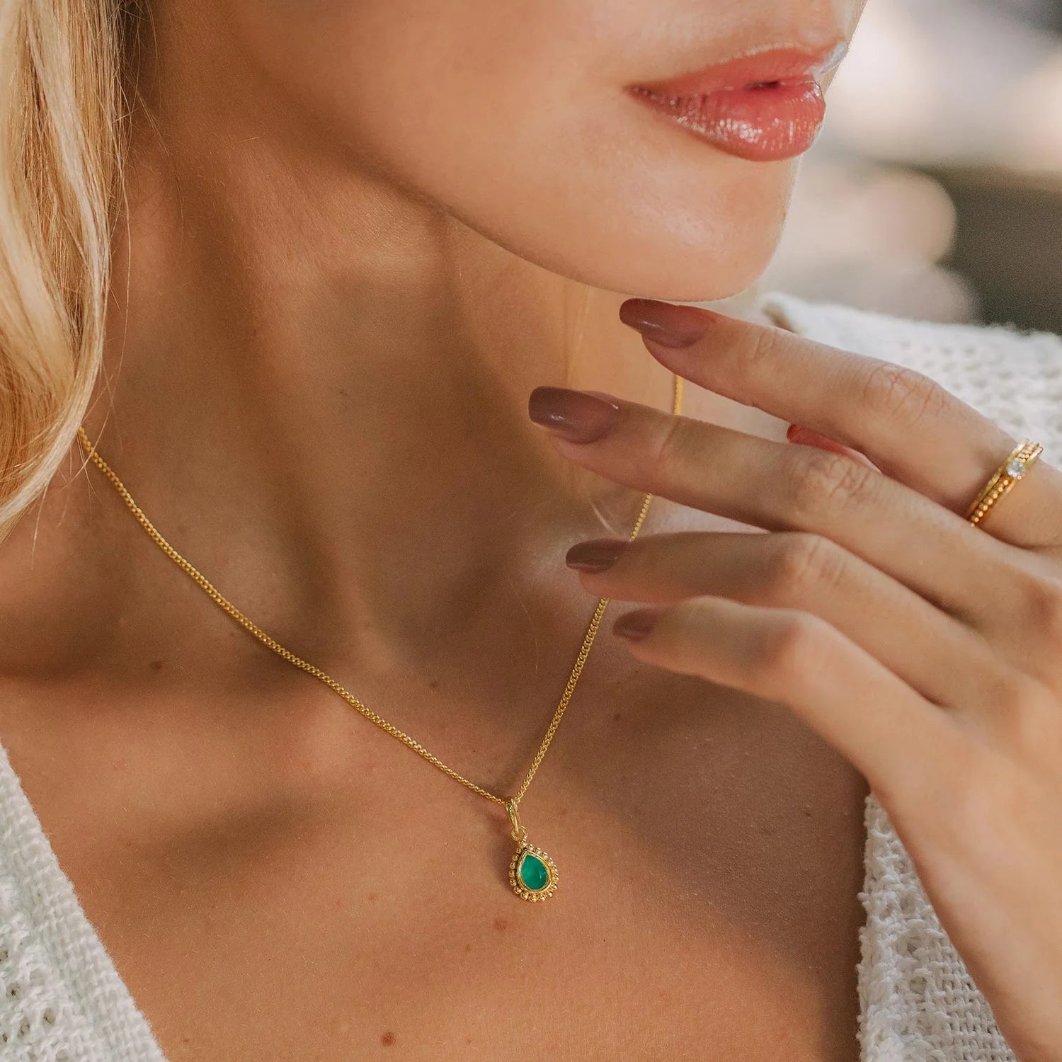 May Birthstone Necklace - Green Onyx