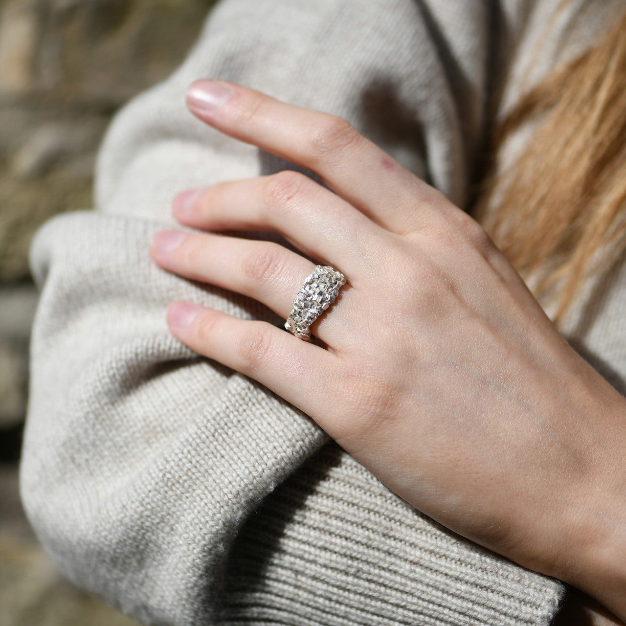 Jade_Mellor_handmade_jewellery_golden_tessearae_ring_sterling_silver_textured_organic
